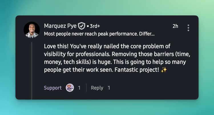 User testimonial from LinkedIn